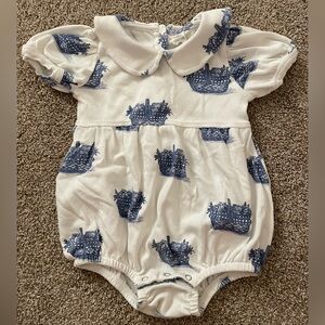 Kate Quinn White Romper with Blue Print